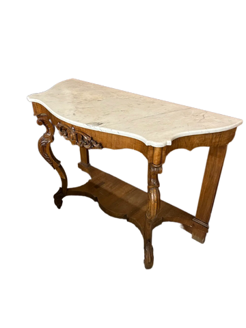 Italian Console Table in Louis Philippe Style with White Marble Top