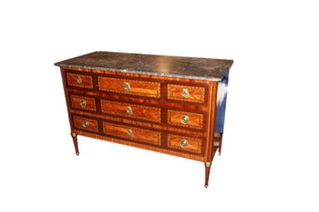 French chest of drawers from the 19th century, Louis XVI style with marble top