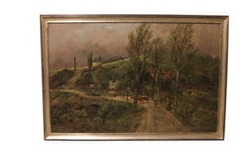 Dutch oil on canvas from 1800 depicting a country scene signed Marinus Harting 1815 - 1861