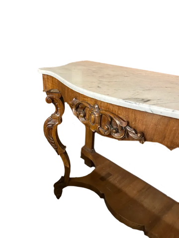 Consolle Italiana stile Luigi Filippo in noce con marmo bianco