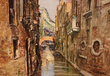 Olio su tela italiano XX secolo Raffigurante Veduta di Venezia Firmato