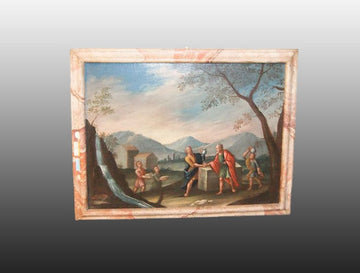 Antico dipinto italiano del 1700 scena biblica con personaggi