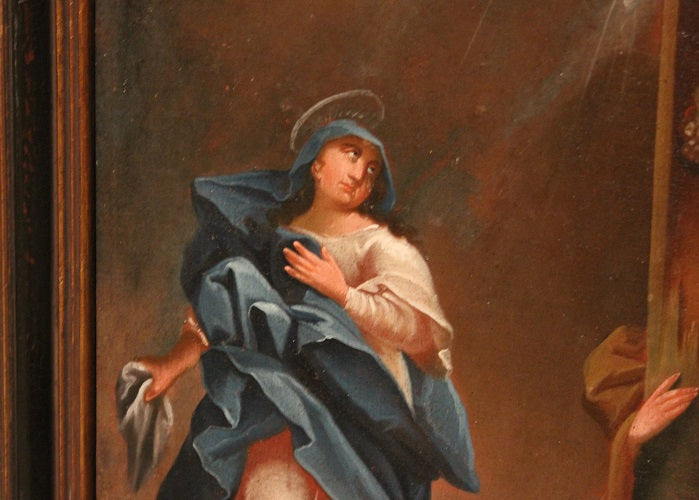 Olio su tela francese del 1700 Raffigurante Crocifissione