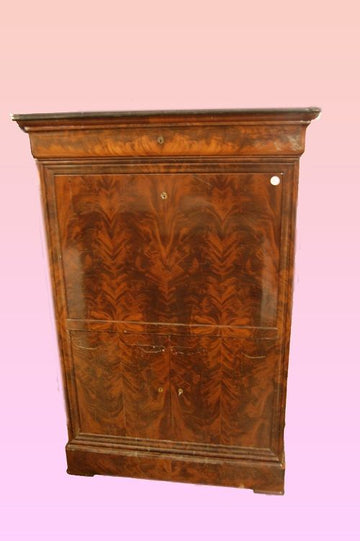 Stunning French Empire secretaire from the 1800s in mahogany with marble and bronze top