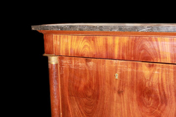French Empire secretaire desk chest in mahogany wood with bronzes and black marble top
