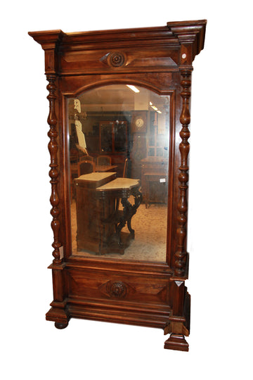 Armadio ad 1 porta con specchio del 1800 stile Luigi Filippo in legno di noce