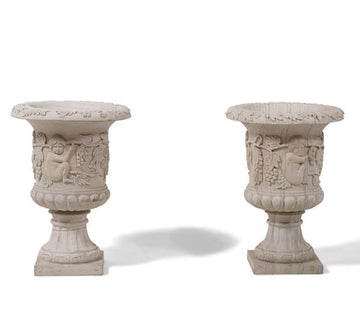 Paire de Vases en Marbre Blanc Sculpté, XXe Siècle, 60x60x80 cm
