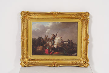 Battaglia su Olio: Opera del XIX Secolo, Dipinto su Tela 53x39 cm