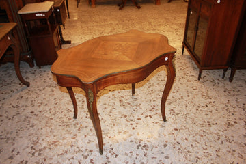 Writing Desk Center Table, Louis XV Style, Floral Inlaid Design