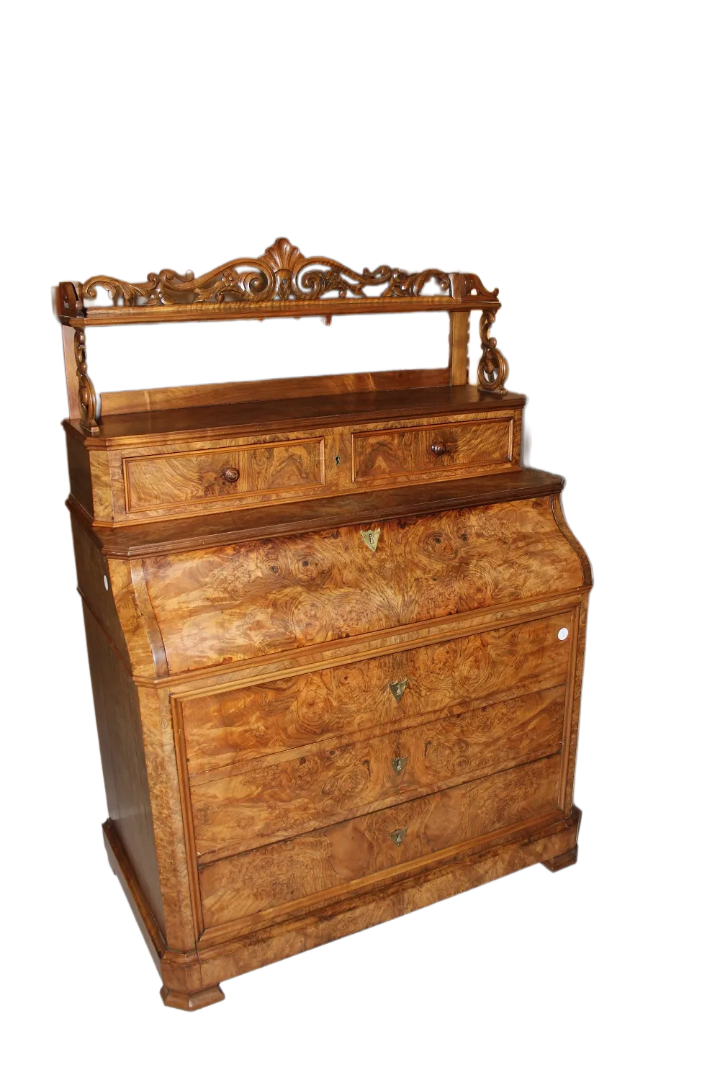 Französische Kommode mit Aufsatz im Stil von Louis Philippe aus Nussbaumwurzelholz