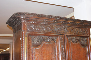 French Normandy 2-Door Walnut Wardrobe with Carved Motifs