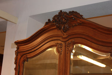 Walnut Wood 2-Door Louis Philippe Style Wardrobe with Mirrors