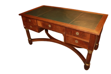 Scrivania Impero di Inizio 1900 Francese in Legno di Mogano con Piano in Pelle