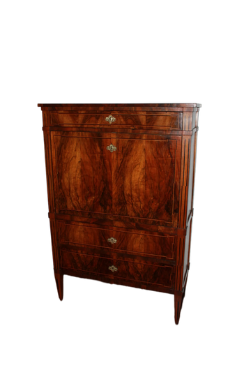 Secretaire francese di fine 1700 stile Luigi XVI in legno di noce Fiammato
