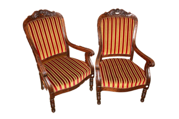 Pair of Louis Philippe Style Armchairs in Stained Wood from the 19th Century