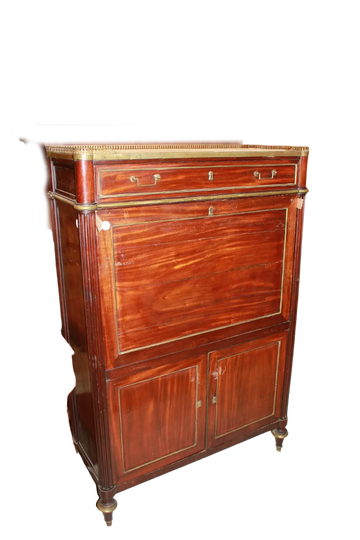 French Louis XVI Style Mahogany Secretaire with White Marble Top