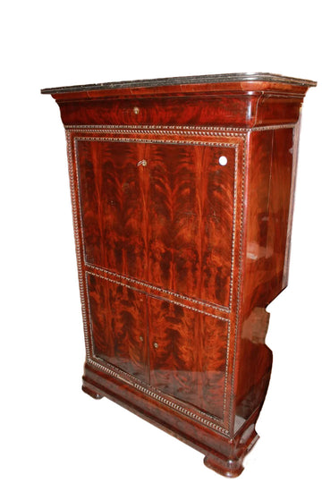 Secretaire stile Carlo X in Piuma di Mogano Francese del 1800 con Marmo
