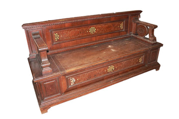 Large Chest with Backrest from Northern Italy, Early 19th Century with Inlays