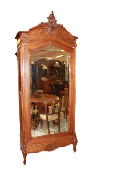 French Louis Philippe Style Walnut Wardrobe with Mirror and 1 Door