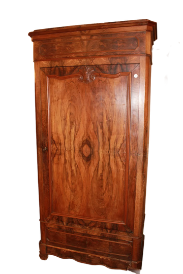 Armadio Stipo ad Una Porta stile Luigi Filippo in Legno di Noce e Radica