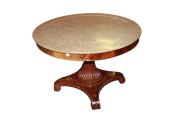 Table de Salon Style Charles X avec Marbre et Motifs de Marqueterie