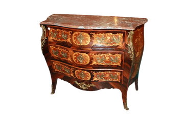 Cassettone Francese della seconda metà del 1800 stile Luigi XV Intarsiato