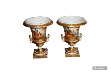 Paire de Vases Cratère en Porcelaine Vieux Paris avec Paysages 1800