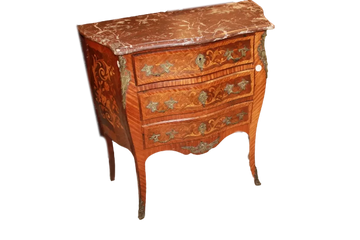 Petit Commode Française Style Louis XV Marqueterie Florale