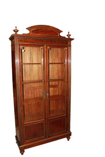 Vetrina Libreria 2 Porte Francese stile Luigi XVI in Legno di Mogano con Ottoni