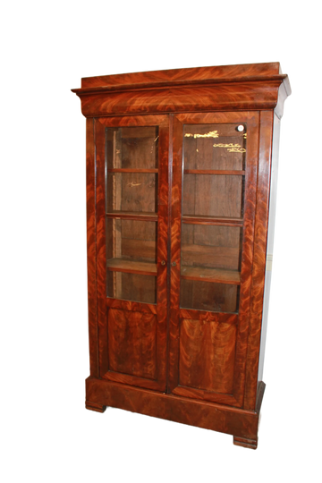 Vitrine Bibliothèque à Deux Portes Française en Acajou et Placage d’Acajou Moucheté, Style Directoire
