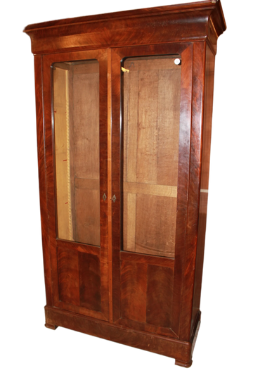 Bibliothèque Vitrine Française à 2 Portes du XIXe Siècle en Acajou Flammé, Style Directoire