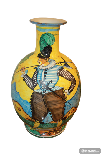 Vaso del XX secolo in ceramica dipinta con Personaggi "cavalieri"
