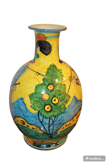Vaso del XX secolo in ceramica dipinta con Personaggi "cavalieri"