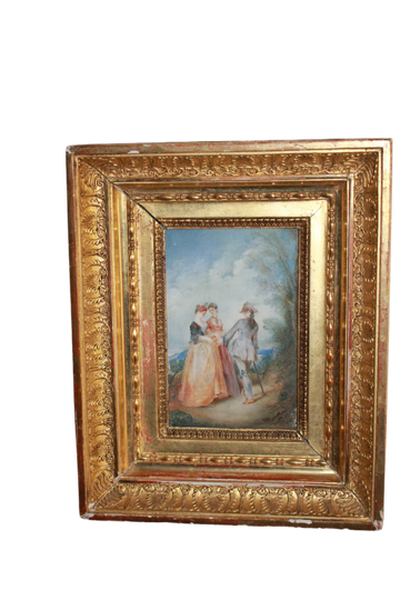 Petit Aquarelle Française Représentant une Scène Galante du XIXe Siècle