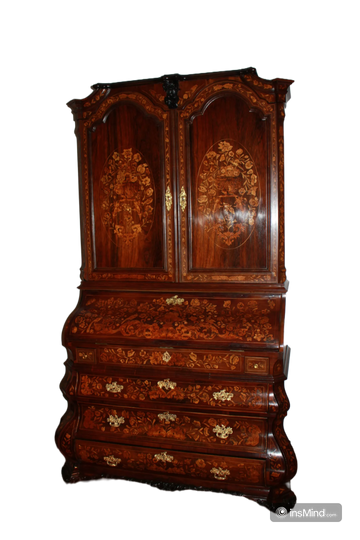 Spectacular Dutch Trumeau cupboard, Early 19th Century, Richly Inlaid