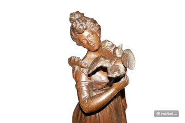 19th Century French Bronze-Style Metal Sculpture of a Lady with Doves