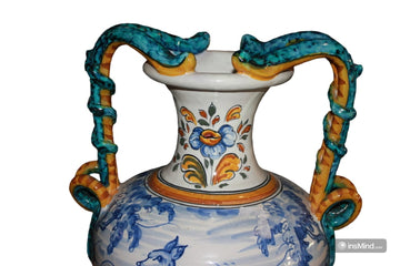 Vaso in Ceramica Stile Liberty di fine 1800 con Animali