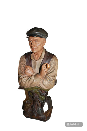 19th Century French Ceramic Bust of a Man with a Pipe – Signed