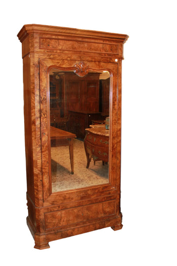 French Single-Door Wardrobe with Mirror – Louis Philippe Style – 19th Century