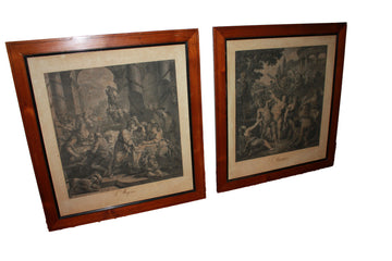 Set of 4 French Prints from the 19th Century – The Four Seasons with Allegories, Walnut Frames