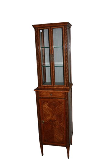 French Louis XVI Display Cabinet – Mid-19th Century, Inlaid Bois de Rose, Tall and Narrow