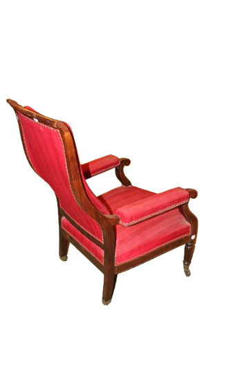 French Charles X-Style Armchair – Late 19th Century, Inlaid Rosewood and Red Fabric