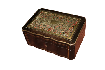 Scatola Boulle Francese in Ebano e Tartaruga con intarsio in Ottone 1800