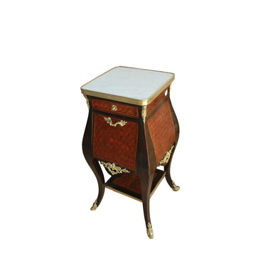 Elegant French Louis XV Style Ebony Nightstand – 19th Century with Marble Top and Bronze Mounts