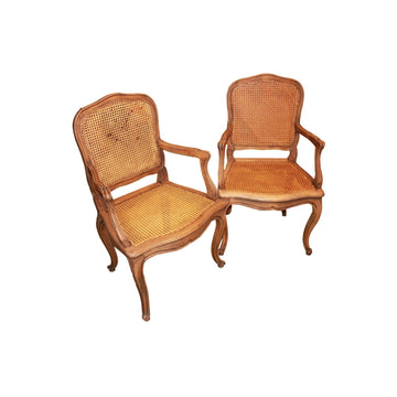 Pair of 19th Century French Provençal Armchairs – Walnut and Woven Cane Seat and Backrest