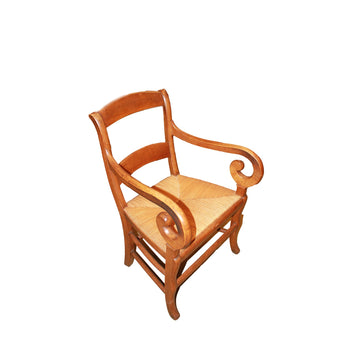 Beautiful 19th Century Rustic French Armchair – Cherry Wood with Woven Rush Seat