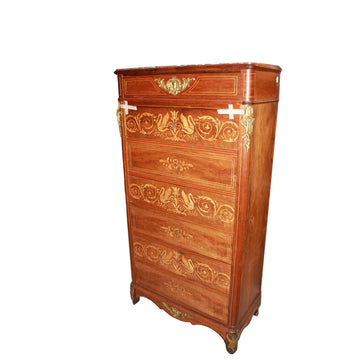 Bellissimo Secretaire Carlo X in legno di Palissandro riccamente intarsiato