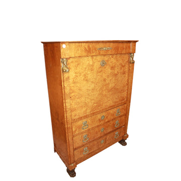 French Empire Secretaire – 19th Century – Birch Wood with Gilt Bronze Caryatids