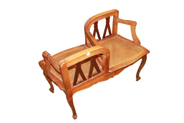 Late 19th Century French Provençal Confidante Bench in Walnut with Cane Seats