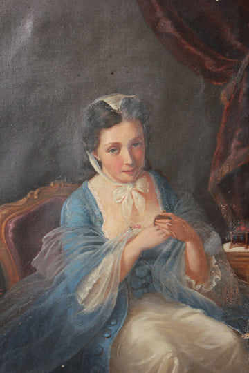 Olio su tela francese del 1800 raffigurante Ritratto di Dama